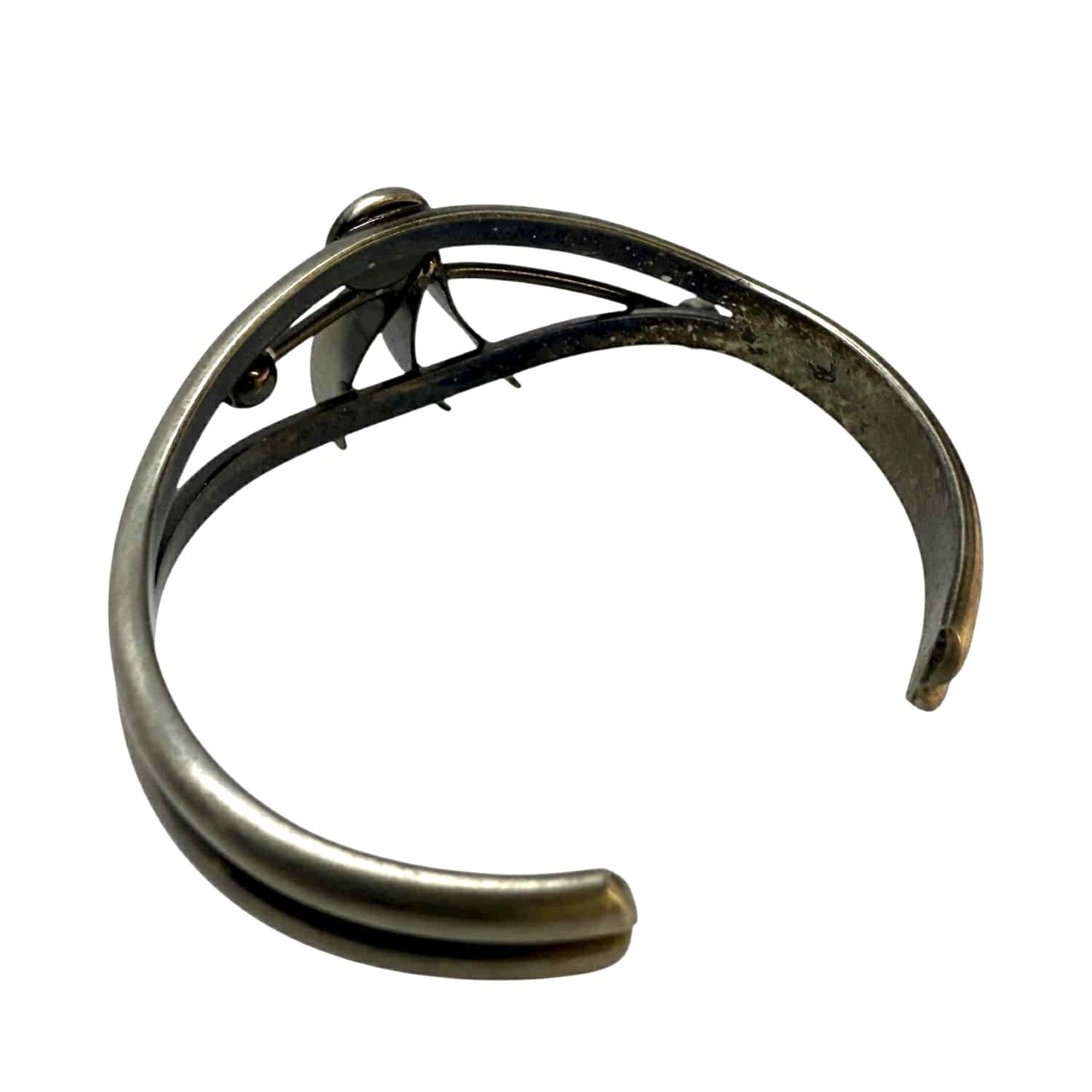 Modernist MCM Artist Blue Cat's Eye Crystal Cuff Bracelet