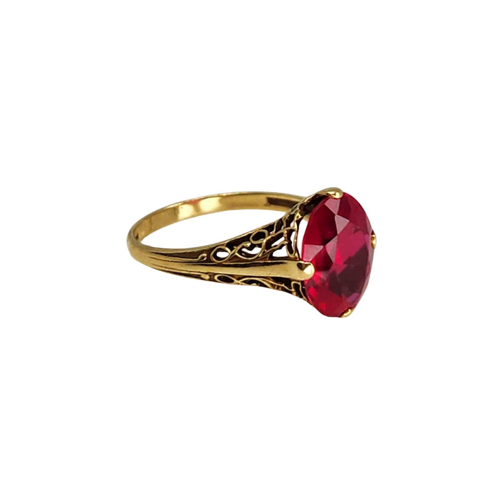 Art Nouveau 14K Synthetic Ruby Ring
