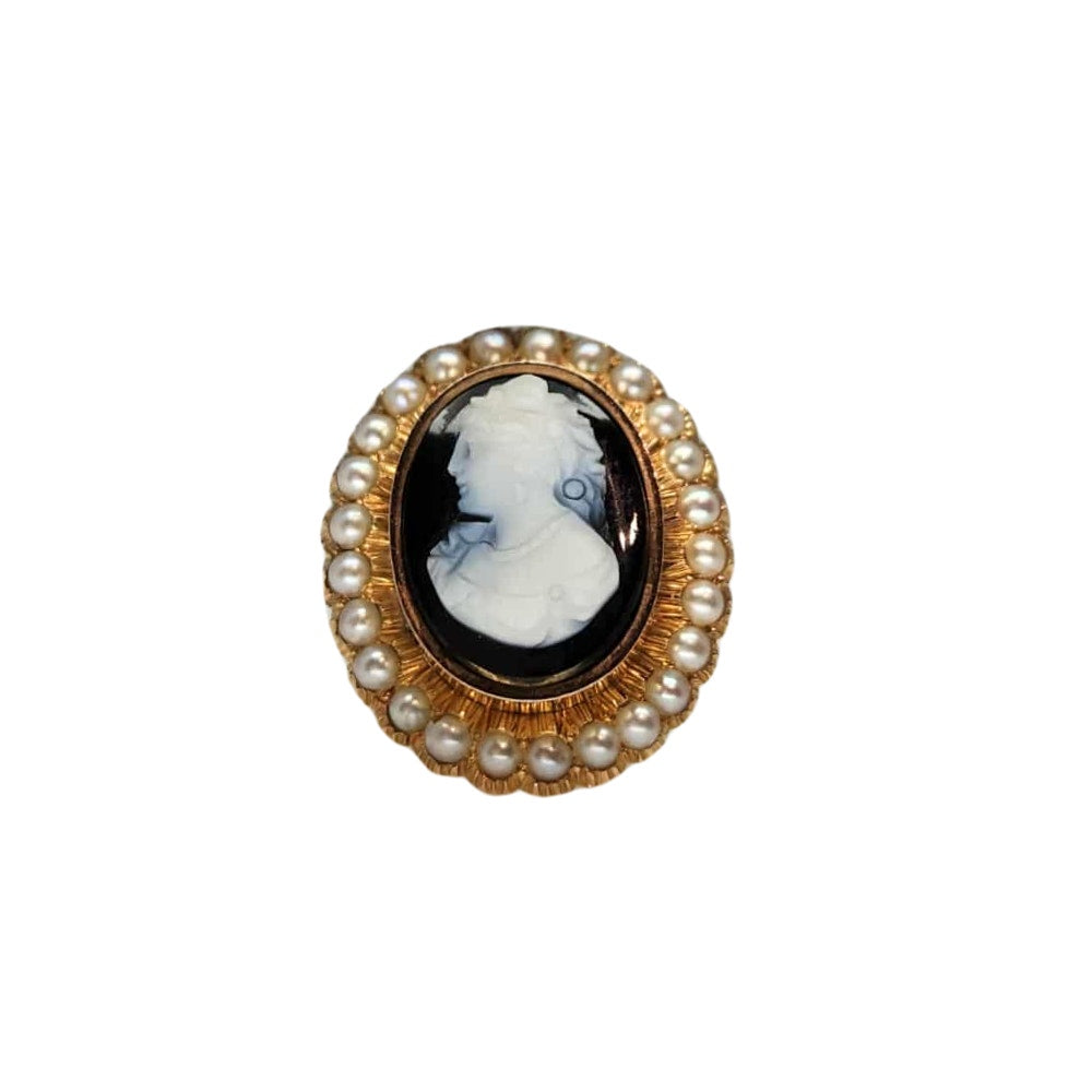 14K Georgian Cameo & Seed Pearl Ring of Historical Importance