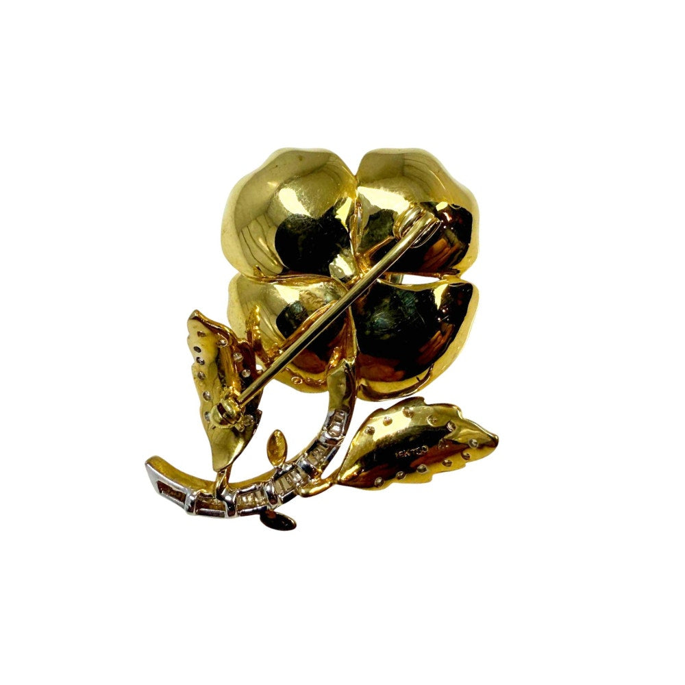 18K Tahitian Pearl & Diamond Flower Brooch