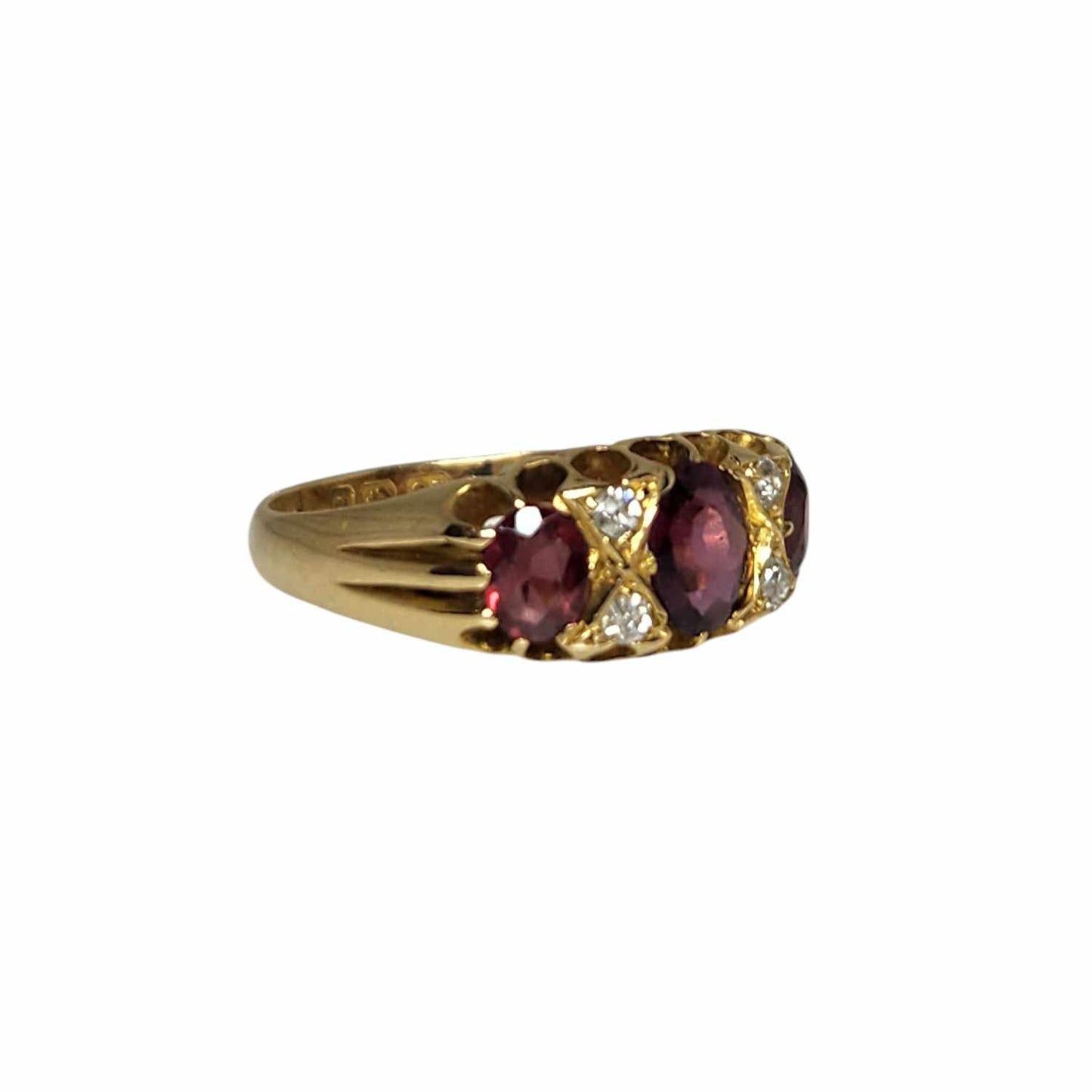 18K Victorian English Garnet and Diamond Ring