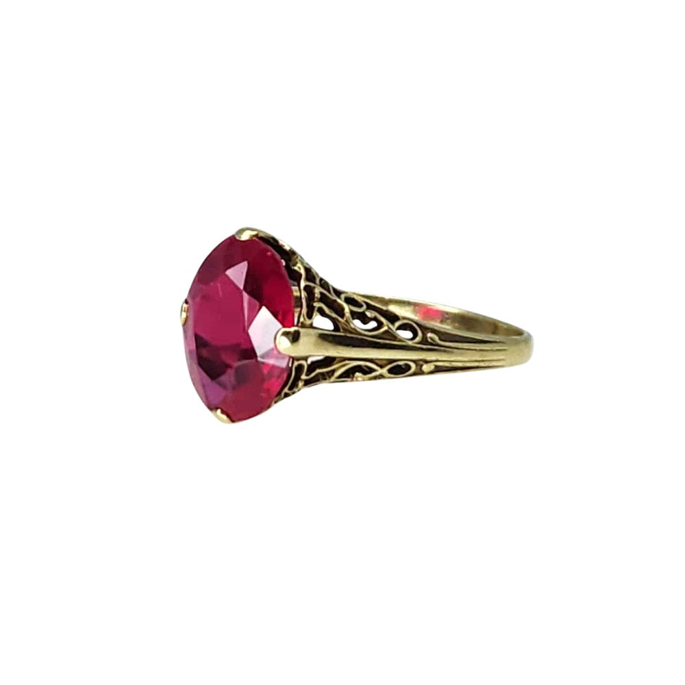Art Nouveau 14K Synthetic Ruby Ring
