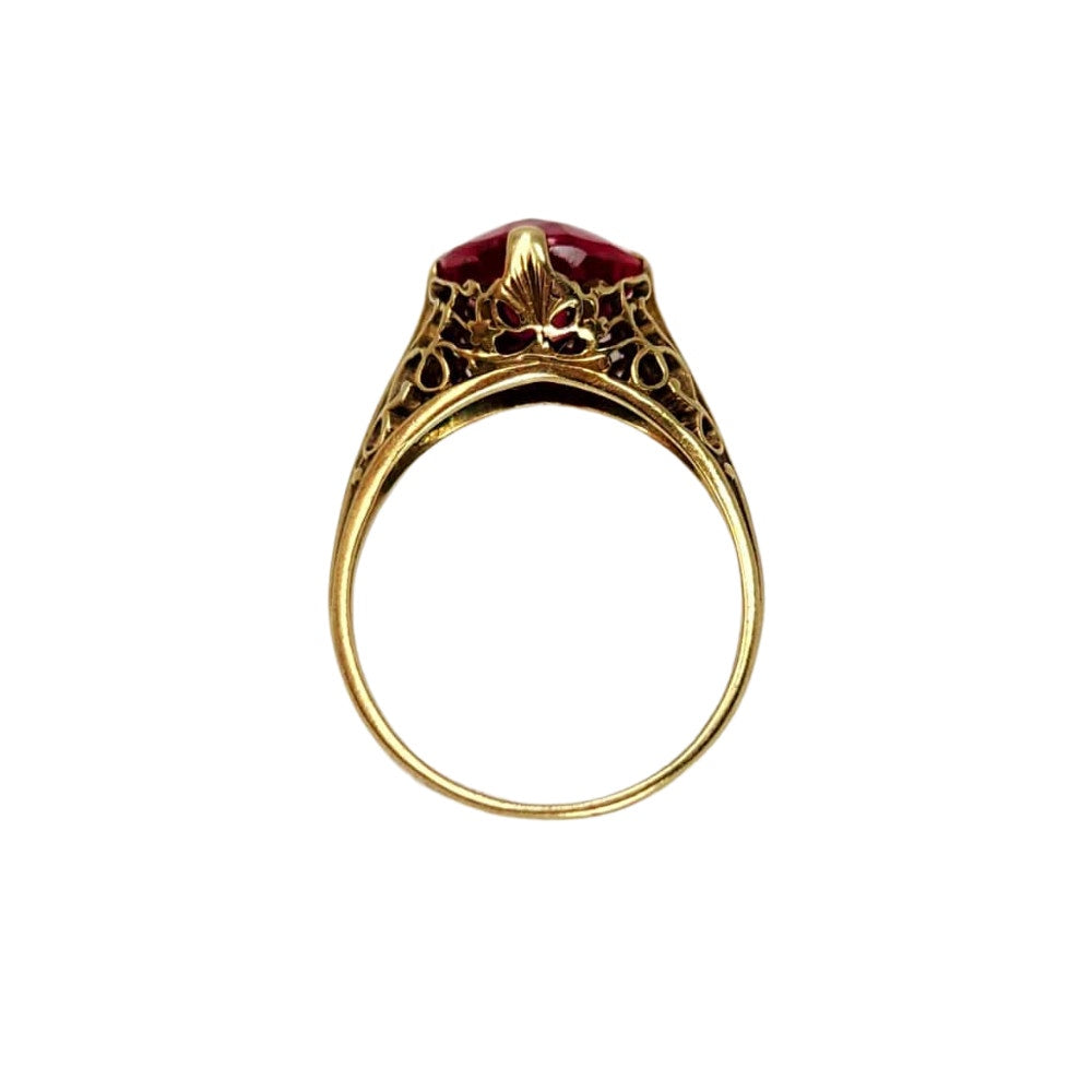 Art Nouveau 14K Synthetic Ruby Ring