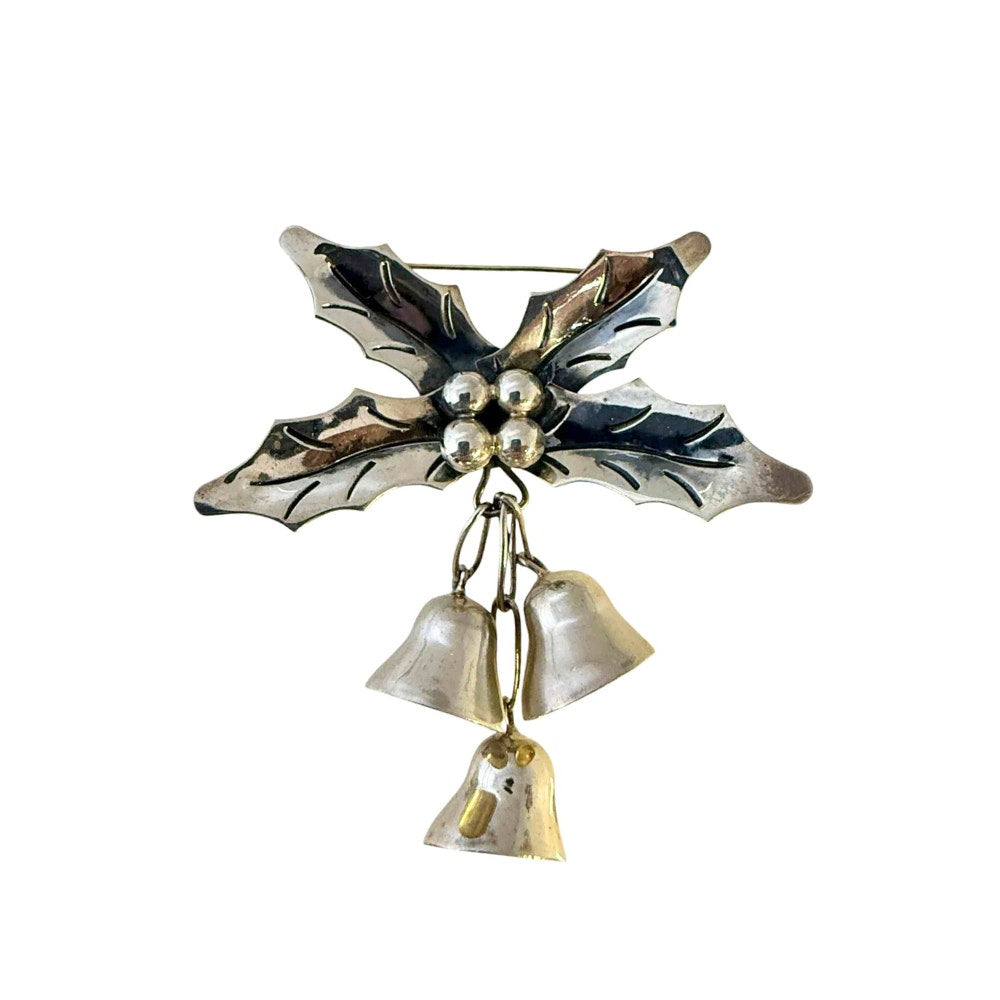 Sterling Silver Holly Bells Brooch