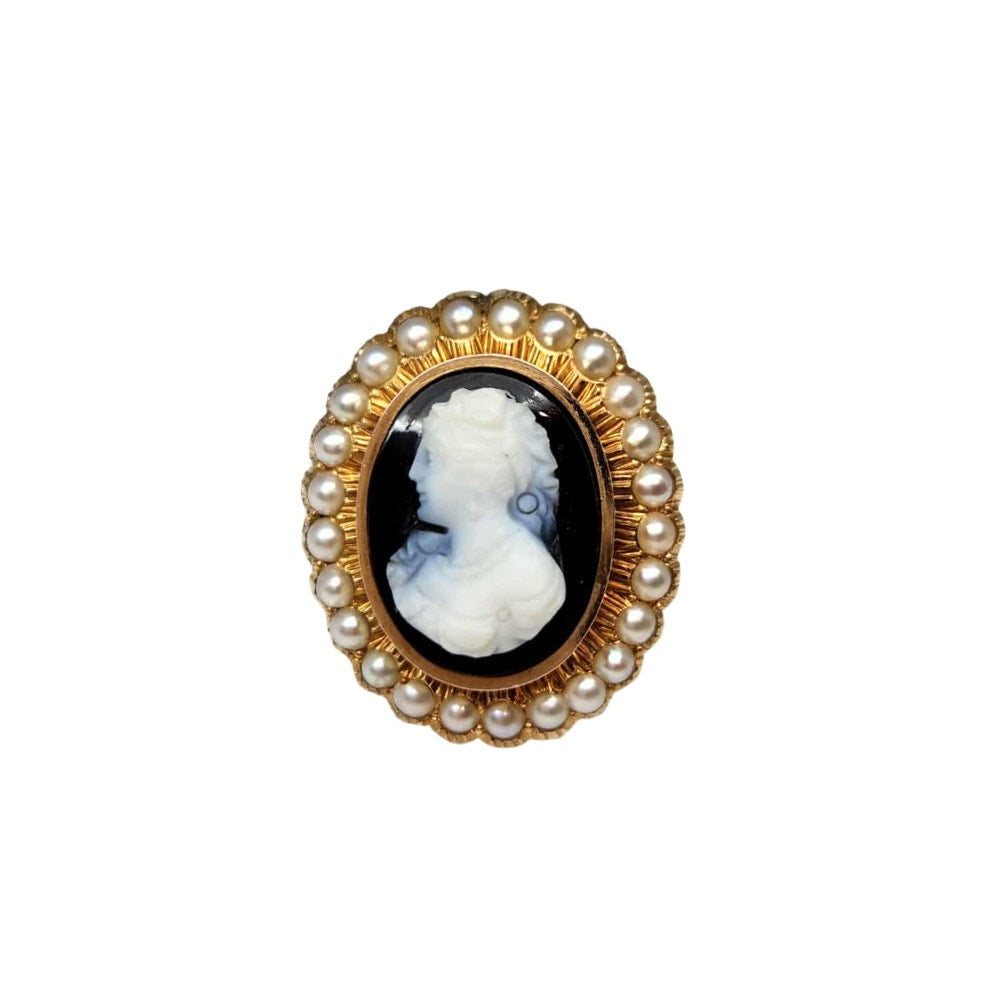 14K Georgian Cameo & Seed Pearl Ring of Historical Importance