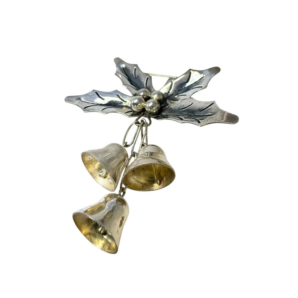 Sterling Silver Holly Bells Brooch