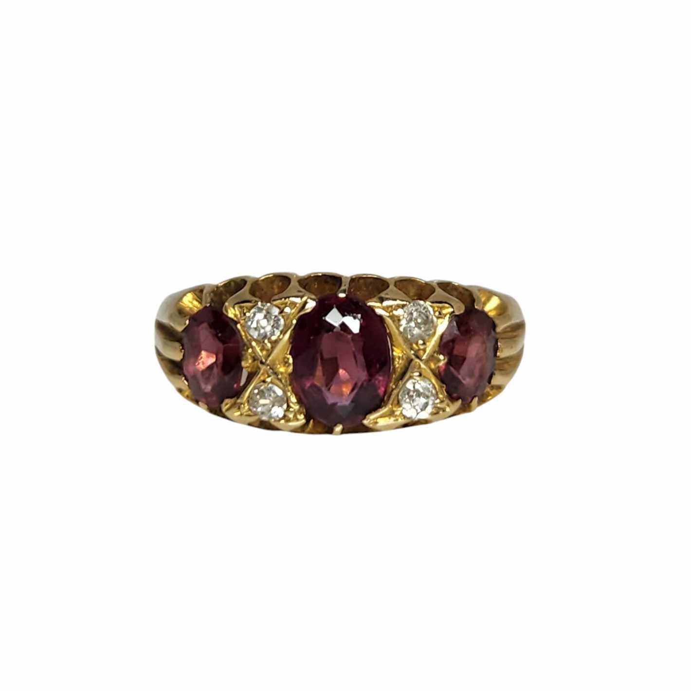 18K Victorian English Garnet and Diamond Ring