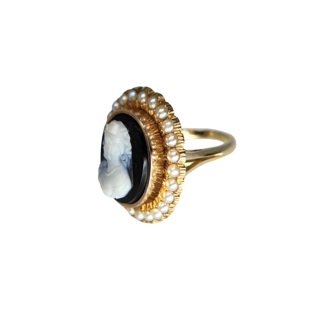 14K Georgian Cameo & Seed Pearl Ring of Historical Importance