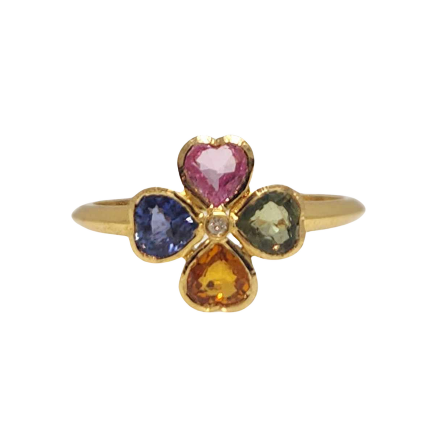 Multi-color Sapphire and Diamond Clover Floral Ring