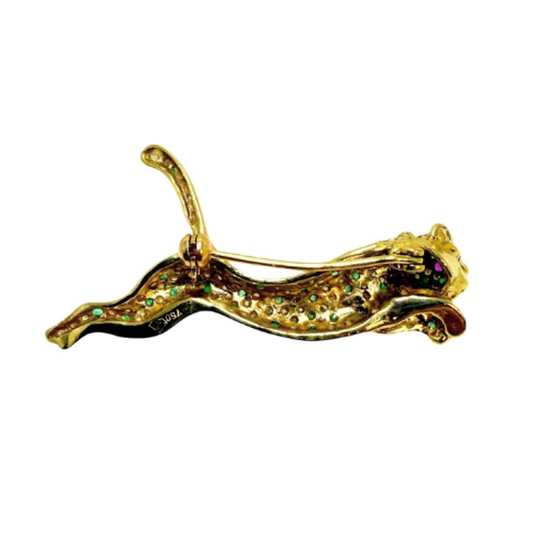 18K Emerald, Ruby, & Diamond Panther Brooch
