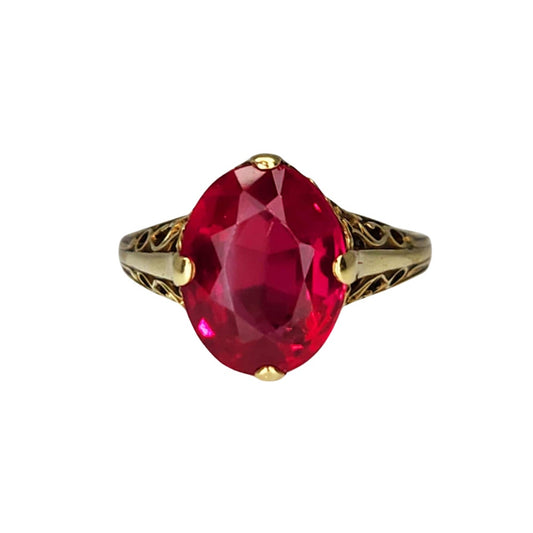 Art Nouveau 14K Synthetic Ruby Ring