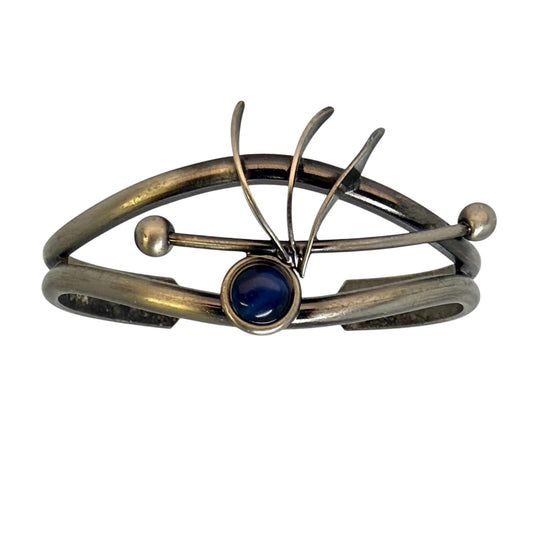 Modernist MCM Artist Blue Cat's Eye Crystal Cuff Bracelet