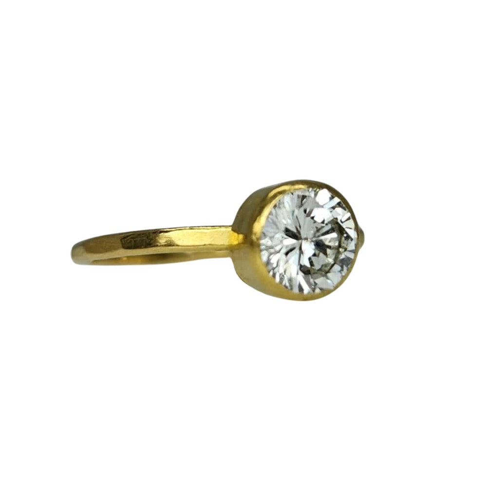 18K Handmade Hammered Diamond Ring