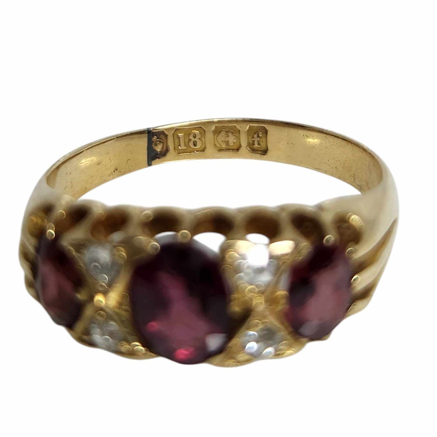 18K Victorian English Garnet and Diamond Ring